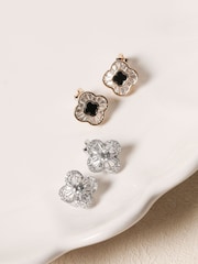 Jon Richard Gold Tone Cubic Zirconia And Jet Enamel Clip Earrings - Image 2 of 2