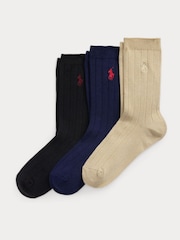 Polo Ralph Lauren Black Kids Ribbed Crew Socks 3 Pack - Image 1 of 1
