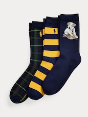 Polo Ralph Lauren Blue Kids Bear Stripe Socks 3 Pack - Image 1 of 1