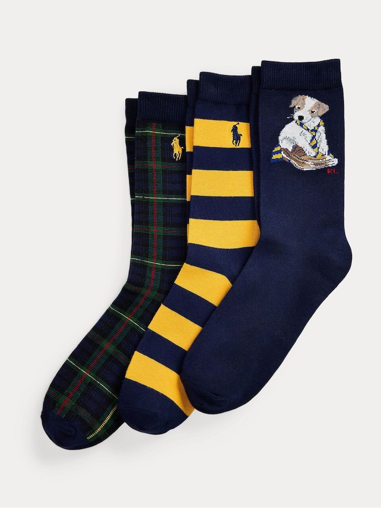 Polo Ralph Lauren Blue Kids Bear Stripe Socks 3 Pack - Image 1 of 1