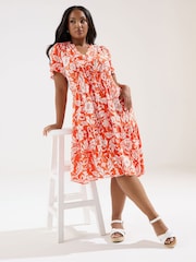 Yours Curve Orange Button Up Frilled Dress - Image 1 of 5