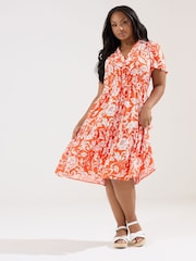 Yours Curve Orange Button Up Frilled Dress - Image 2 of 5