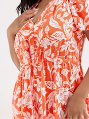 Yours Curve Orange Button Up Frilled Dress - Image 4 of 5