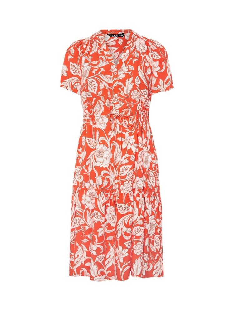 Yours Curve Orange Button Up Frilled Dress - Image 5 of 5