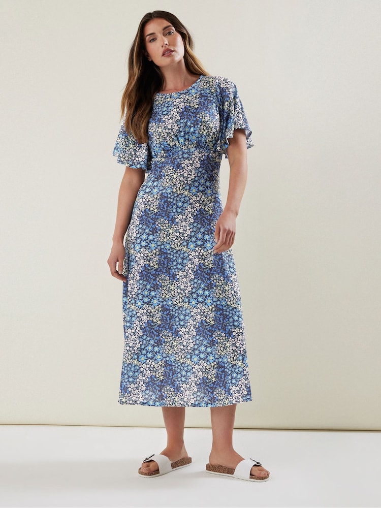 Long Tall Sally Blue Angel Sleeve Tea Midi Dress - Image 1 of 5