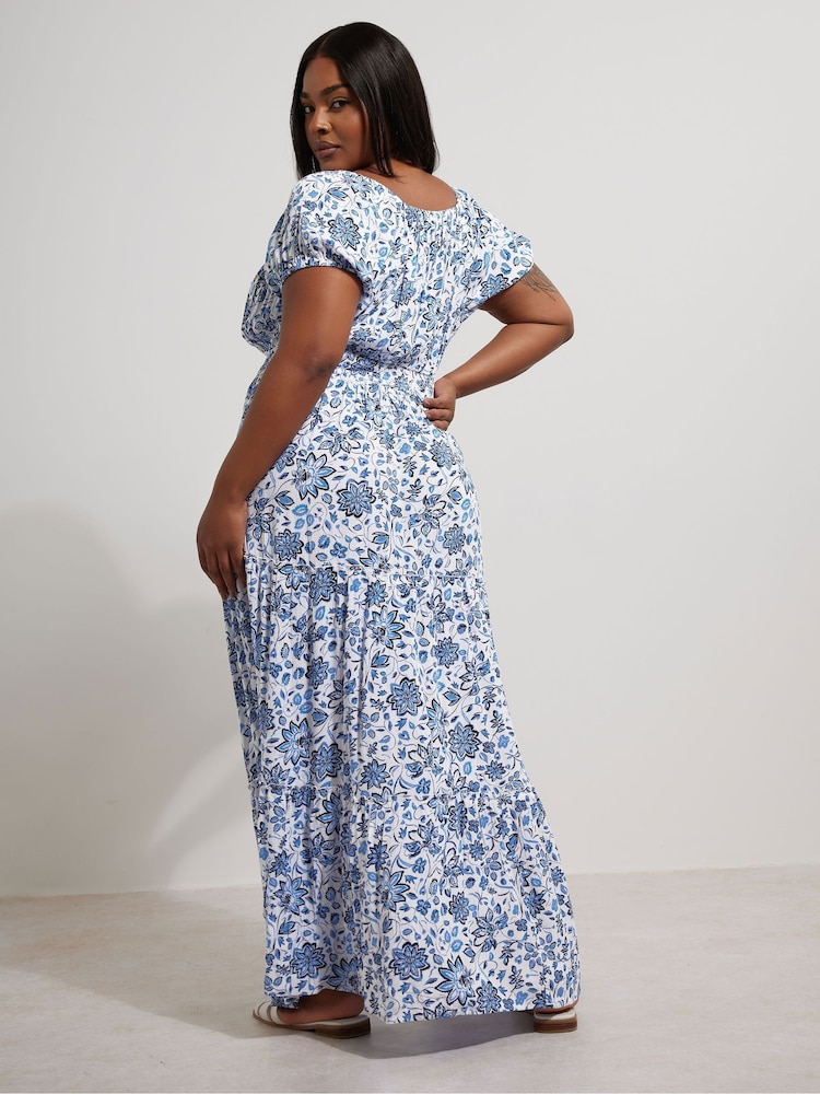 Yours Curve Blue Boho Bardot Maxi Dress - Image 3 of 5