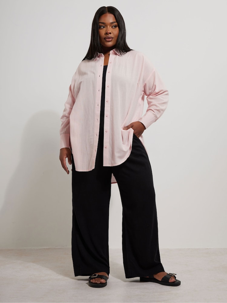 Rosa - Yours Curve Long Sleeve Shirt Containing Linen - Imagen 1 de 3 Rosa - Yours Curve Long Sleeve Shirt Containing Linen - Imagen 1 de 3