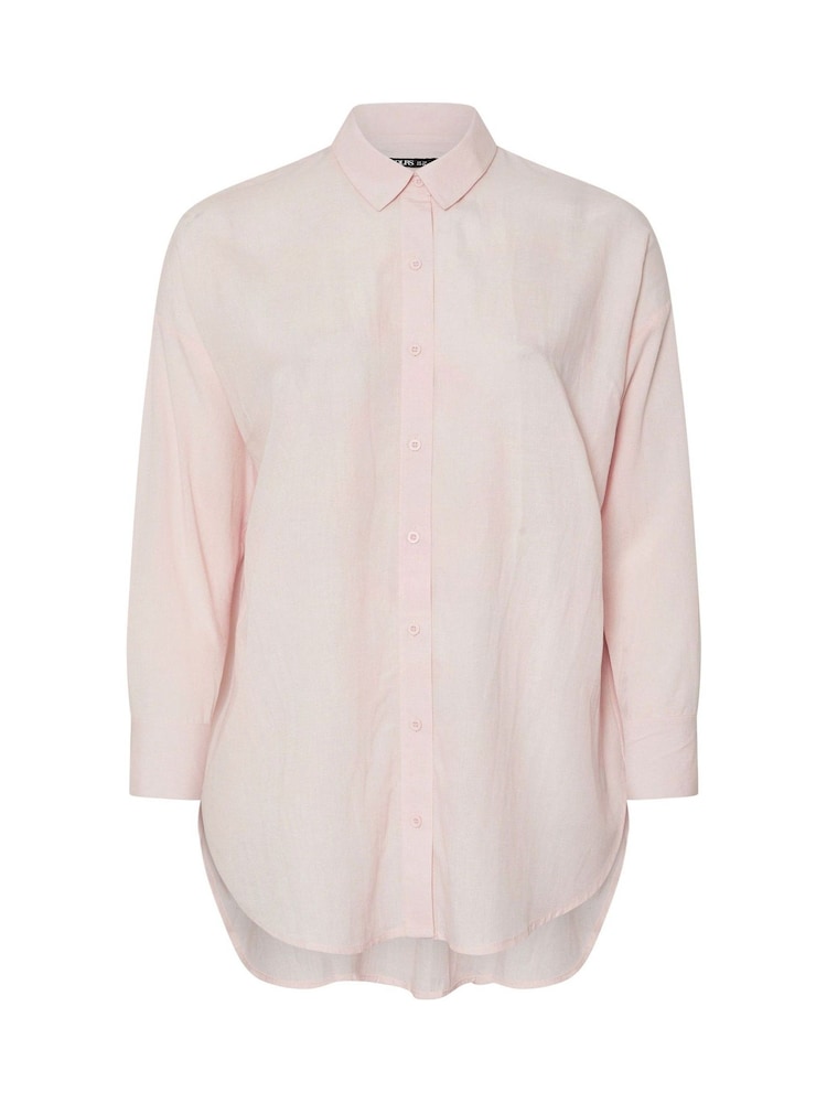 Yours Curve Pink Long Sleeve Shirt Containing Linen - Image 5 of 5