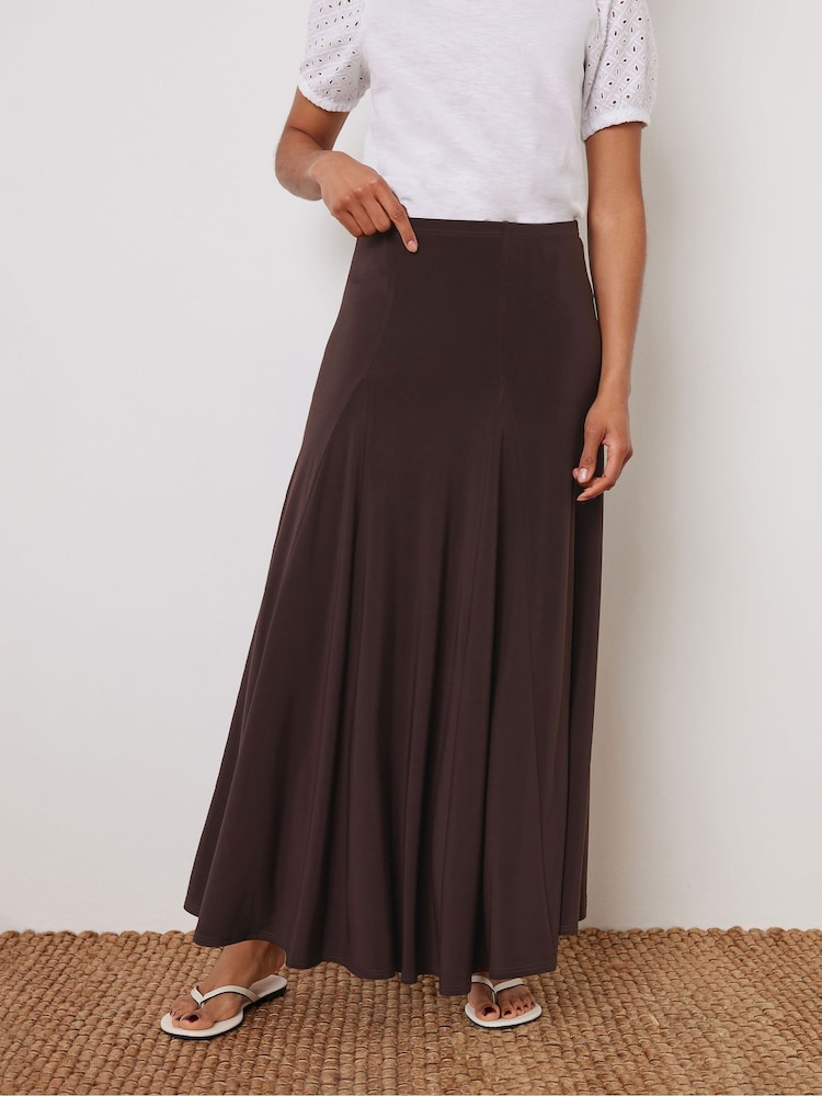 M&Co Brown Plain Godet Maxi Skirt - Image 1 of 4