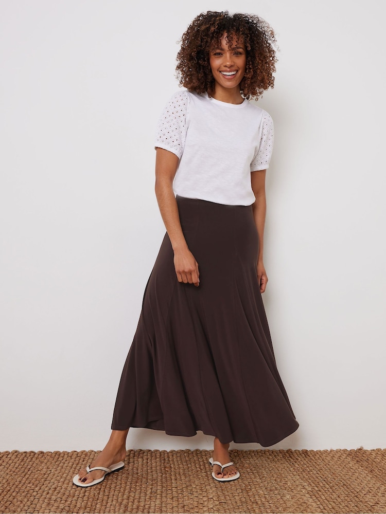 M&Co Brown Plain Godet Maxi Skirt - Image 2 of 4