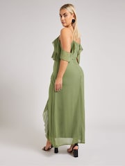 Yours Curve Green London Ruffle Cold Shoulder Dress - Image 3 of 6