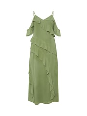 Yours Curve Green London Ruffle Cold Shoulder Dress - Image 6 of 6