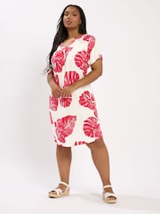 Yours Curve Red Notch Neck Tunic Dress - Image 1 of 5