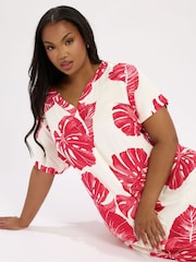 Yours Curve Red Notch Neck Tunic Dress - Image 2 of 5