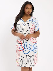 Yours Curve Off white Notch Neck Tunic Dress - Image 1 of 5