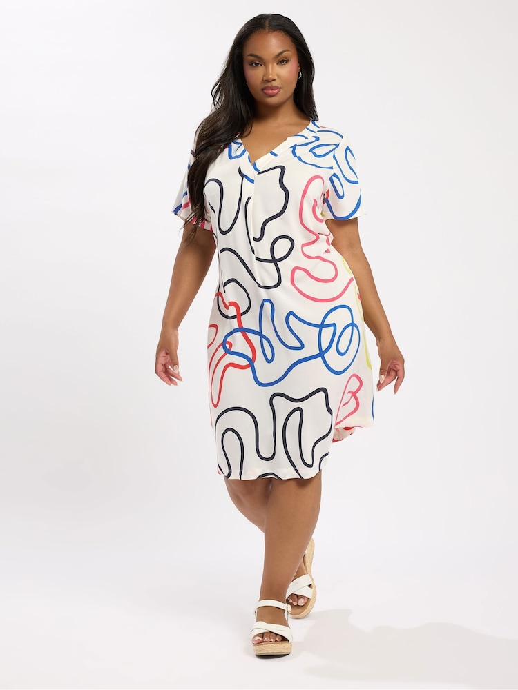 Yours Curve Off white Notch Neck Tunic Dress - Image 2 of 5