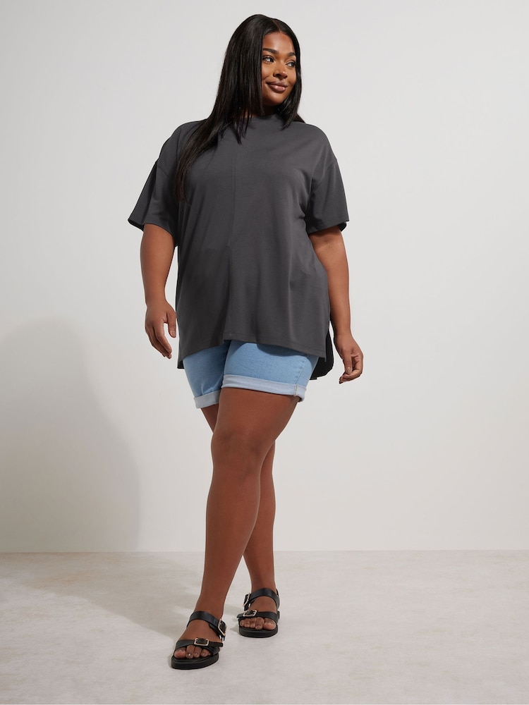 Yours Curve Grey Luxury Boxy T-Shirt - Image 2 of 5