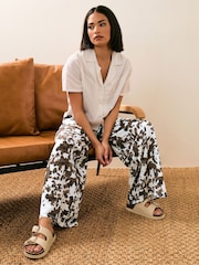 PixieGirl Petite Brown Cow Print Wide Leg Trousers - Image 2 of 6