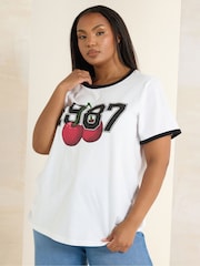 Yours Curve White Placement 100% Cotton T-Shirt - Image 1 of 4