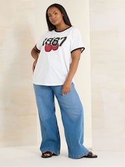 Yours Curve White Placement 100% Cotton T-Shirt - Image 2 of 4