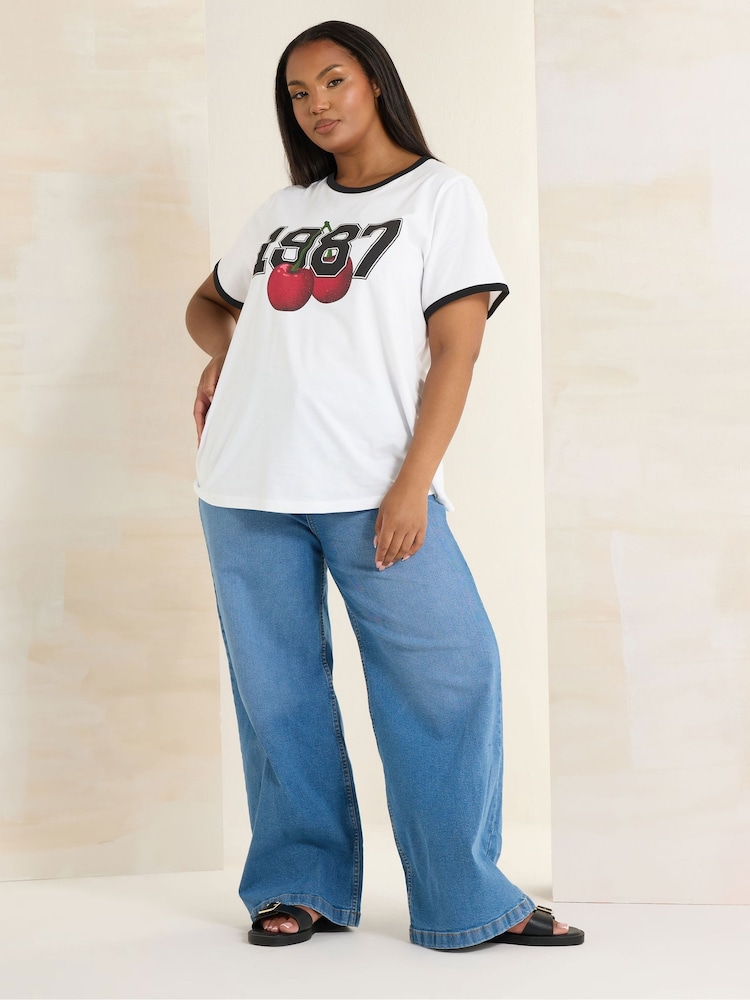 Yours Curve White Placement 100% Cotton T-Shirt - Image 2 of 4