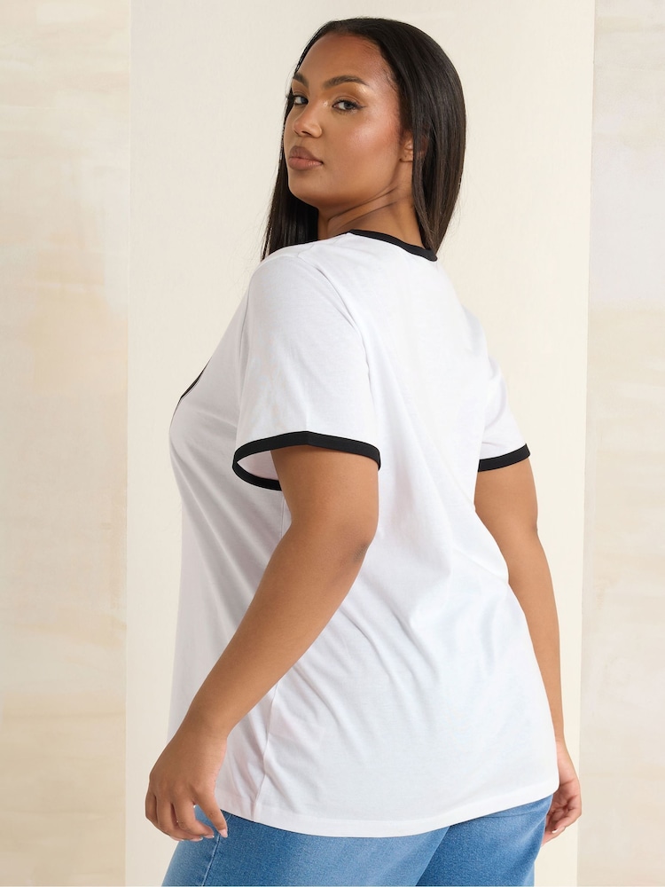 Yours Curve White Placement 100% Cotton T-Shirt - Image 2 of 3