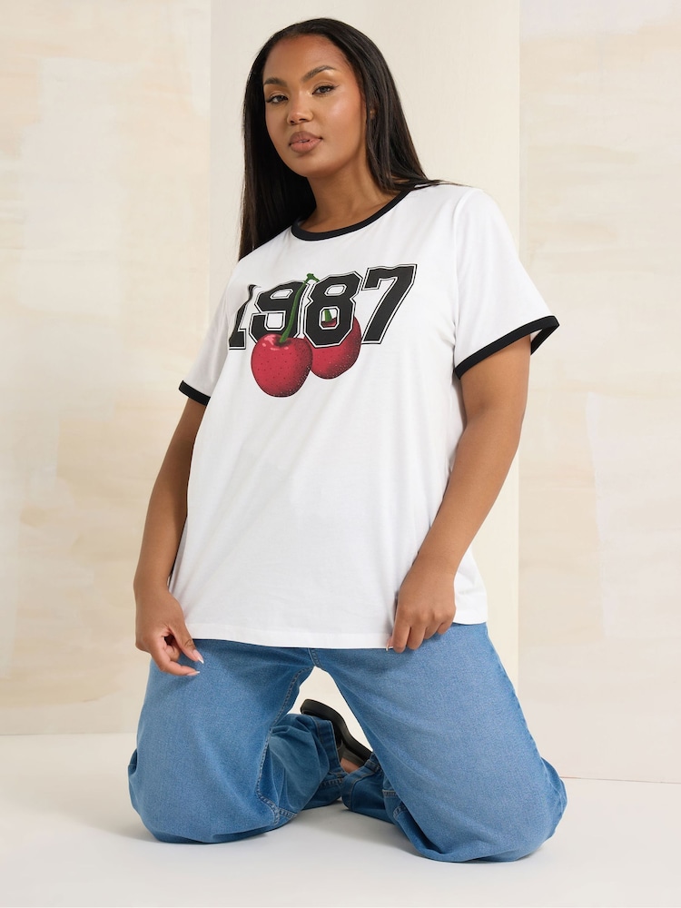 Yours Curve White Placement 100% Cotton T-Shirt - Image 4 of 4