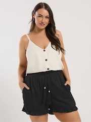 Yours Curve Black Beaded Frill Shorts - Image 1 of 5