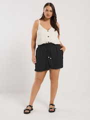Yours Curve Black Beaded Frill Shorts - Image 2 of 5