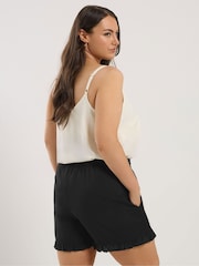 Yours Curve Black Beaded Frill Shorts - Image 3 of 5