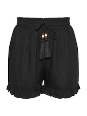 Yours Curve Black Beaded Frill Shorts - Image 5 of 5