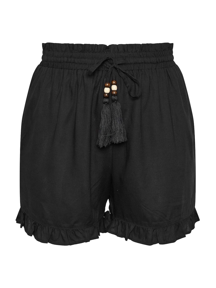 Yours Curve Black Beaded Frill Shorts - Image 5 of 5