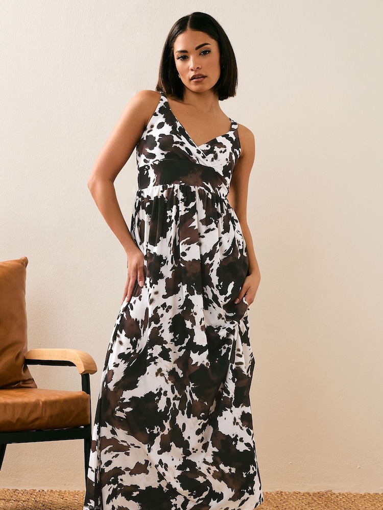 PixieGirl Petite Brown ITY Cow Print Maxi Dress - Image 1 of 6