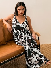 PixieGirl Petite Brown ITY Cow Print Maxi Dress - Image 2 of 6
