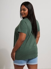 Yours Curve Green Appliqué Studded Floral Print 100% Cotton T-Shirt - Image 3 of 5