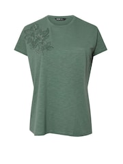 Yours Curve Green Appliqué Studded Floral Print 100% Cotton T-Shirt - Image 5 of 5