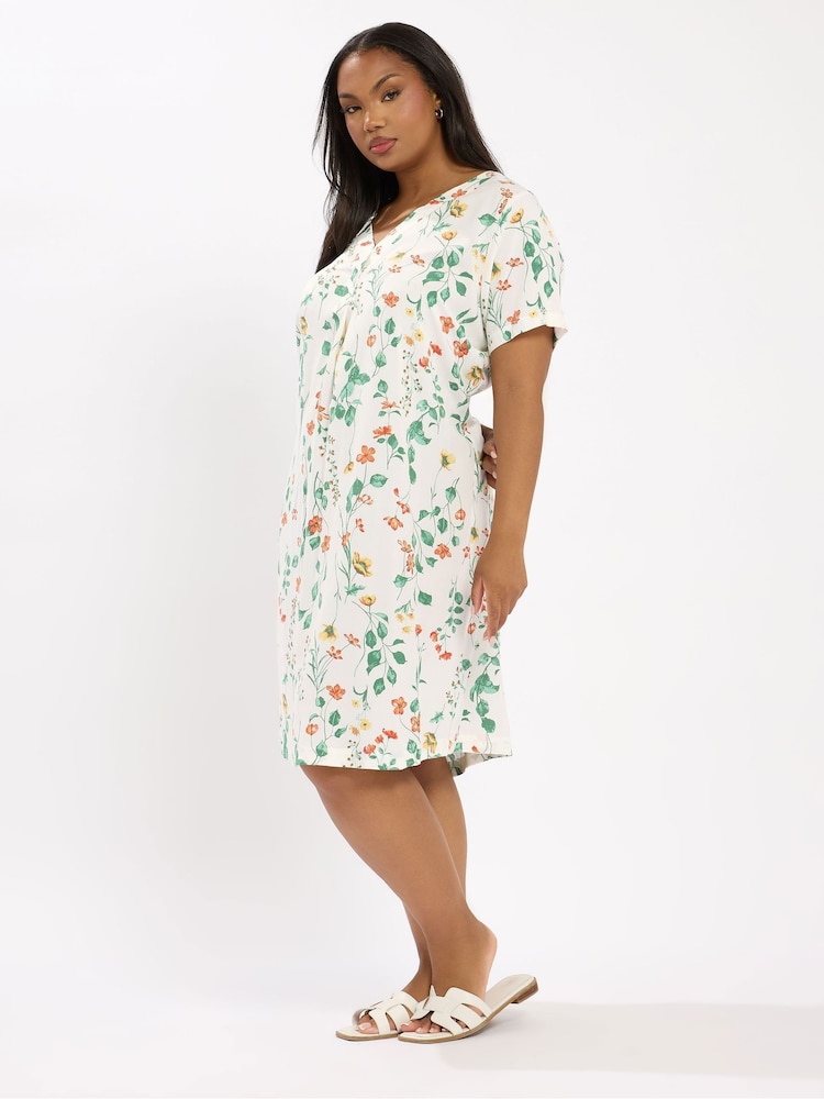 Yours Curve White Notch Neck Tunic Dress - Image 1 of 5