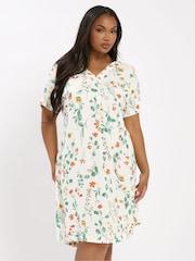 Yours Curve White Notch Neck Tunic Dress - Image 2 of 5