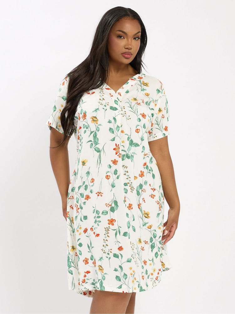 Yours Curve White Notch Neck Tunic Dress - Image 2 of 5