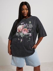 Yours Curve Grey Oversized Boxy T-Shirt - Image 1 of 6