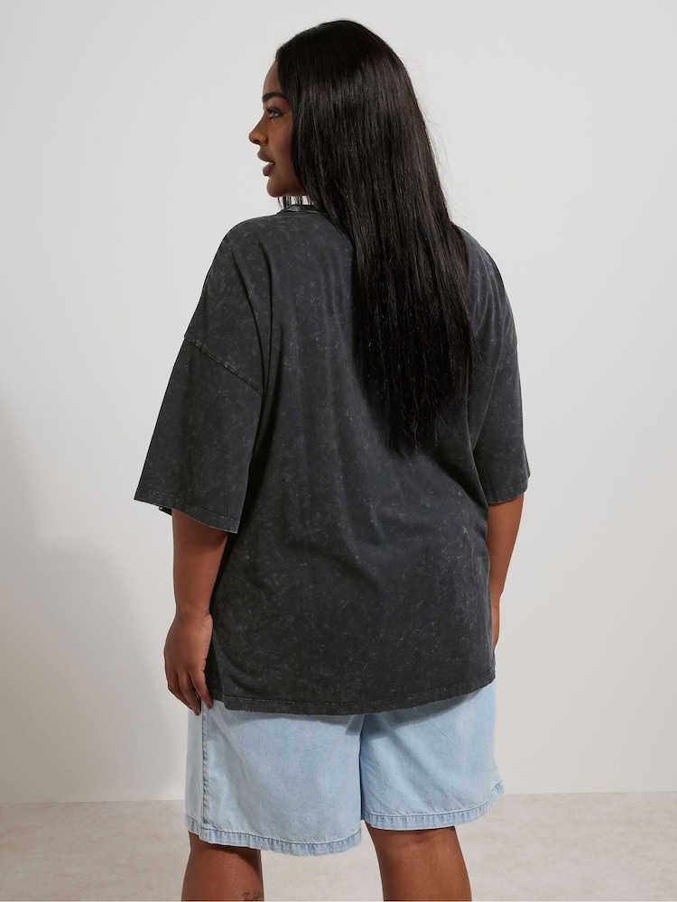 Yours Curve Grey Oversized Boxy T-Shirt - Image 2 of 6
