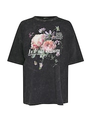 Yours Curve Grey Oversized Boxy T-Shirt - Image 6 of 6