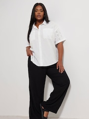 Yours Curve White Broderie Containing Shirt - Image 2 of 5