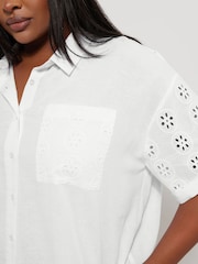 Yours Curve White Broderie Containing Shirt - Image 4 of 5