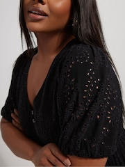 Yours Curve Black Broderie Tea Dress - Image 4 of 5