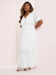 Yours Curve White Broderie Tea Dress - Image 1 of 5