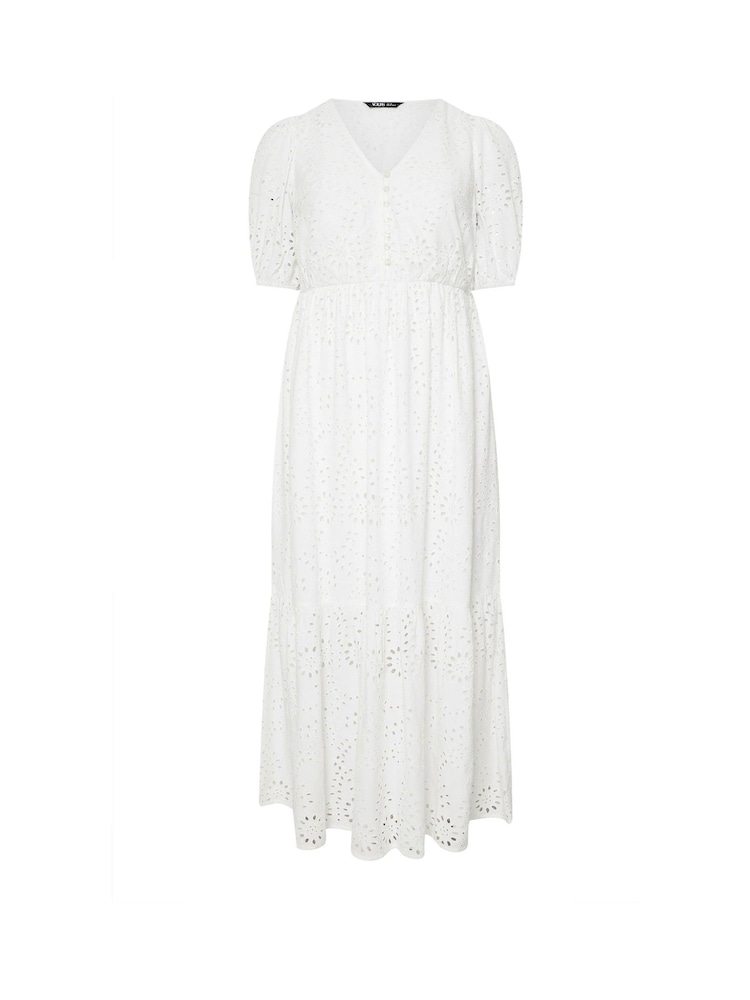 Yours Curve White Broderie Tea Dress - Image 5 of 5