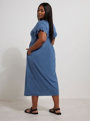 Yours Curve Blue Frilled 100% Cotton Midaxi Dress - Image 3 of 5