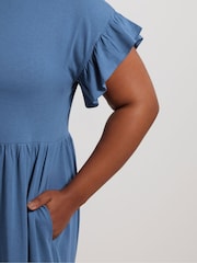 Yours Curve Blue Frilled 100% Cotton Midaxi Dress - Image 4 of 5