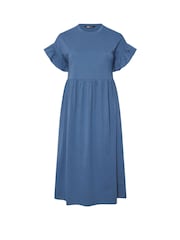 Yours Curve Blue Frilled 100% Cotton Midaxi Dress - Image 5 of 5